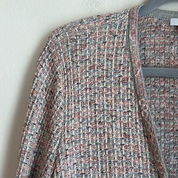 J. Jill Women Tweed Pink & Gray Cardigan Sweater blazer  Textured Multicolor MED - Picture 4 of 10